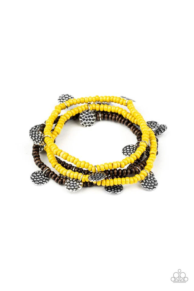 Paparazzi WOODnt Count It - Yellow Bracelet