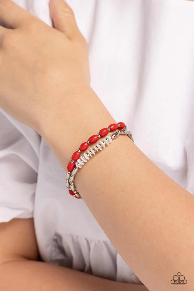 Paparazzi Bracelet ~ WOOD Luck - Red Bracelet