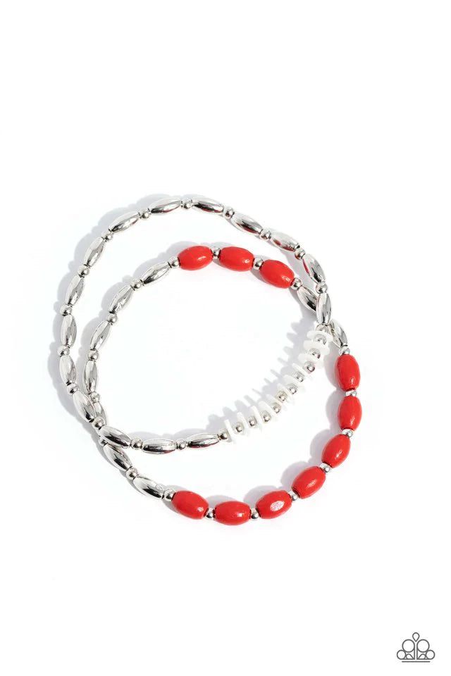 Paparazzi Bracelet ~ WOOD Luck - Red Bracelet