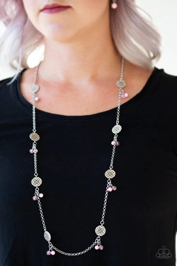 Color Boost - Paparazzi - Pink Bead Silver Necklace