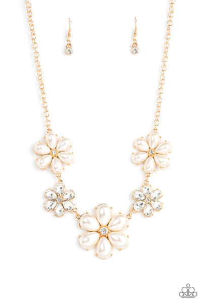 Fiercely Flowering - Gold - Paparazzi Necklace