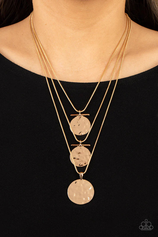 Paparazzi Dizzying Discs - Gold Necklace