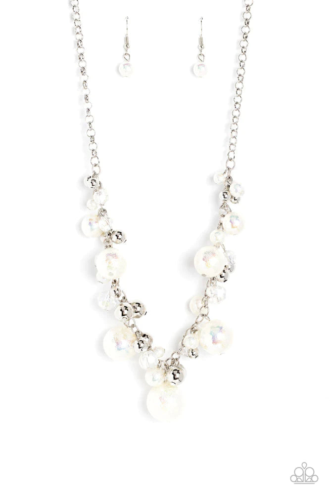 Scratched Shimmer - White Paparazzi Necklace