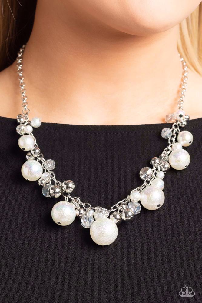 Scratched Shimmer - White Paparazzi Necklace