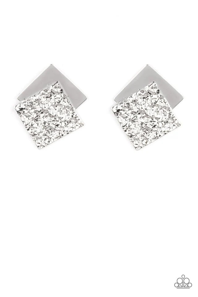 Paparazzi Square With Style - Silver Earrings