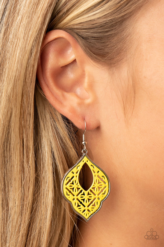 Thessaly Terrace - Yellow Paparazzi Earrings