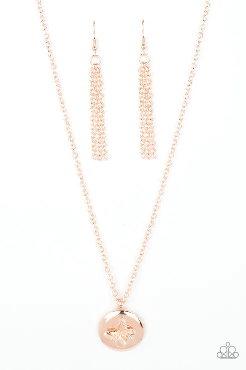 Paparazzi Monarch Meadow - Rose Gold Necklace