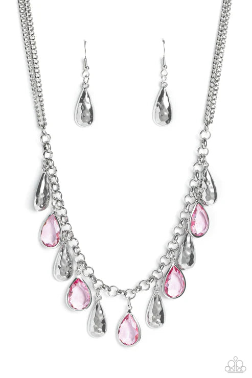 Teardrop Timbre - Pink Paparazzi Necklace