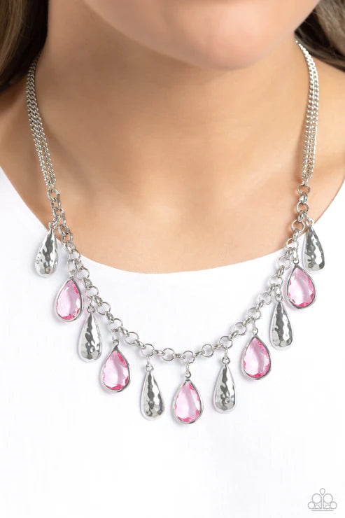 Teardrop Timbre - Pink Paparazzi Necklace