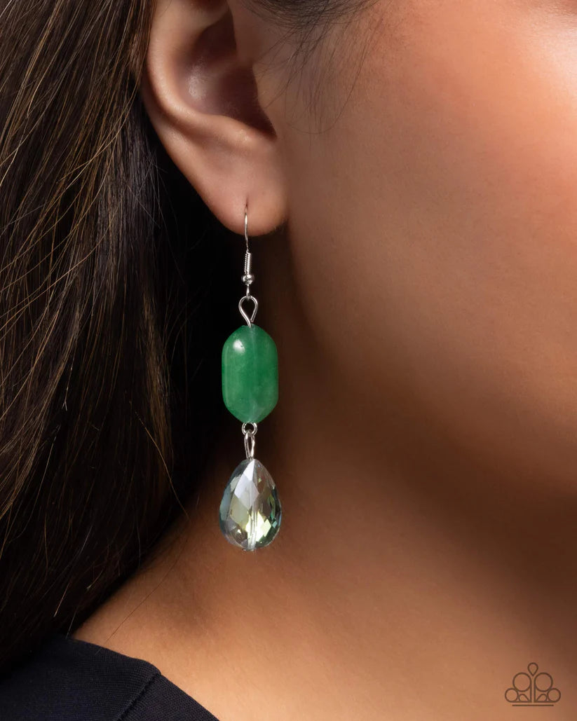 Paparazzi Brilliant Beauty Queen - Green Earrings