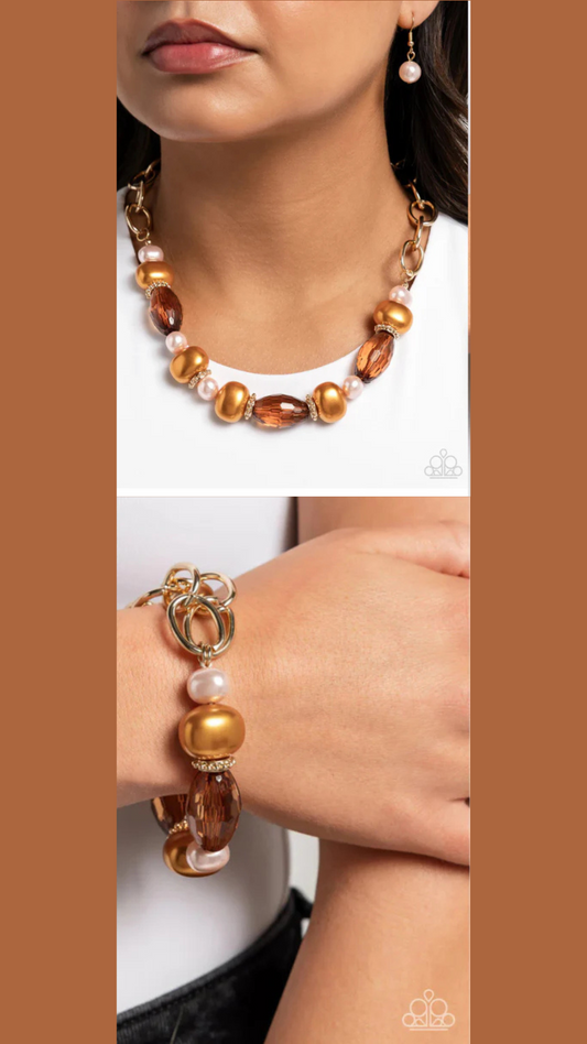 Paparazzi Pearly Patron & Pearly Passenger - Brown - 2 Piece Set