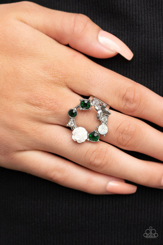 Butterfly Bustle - Green Paparazzi Ring