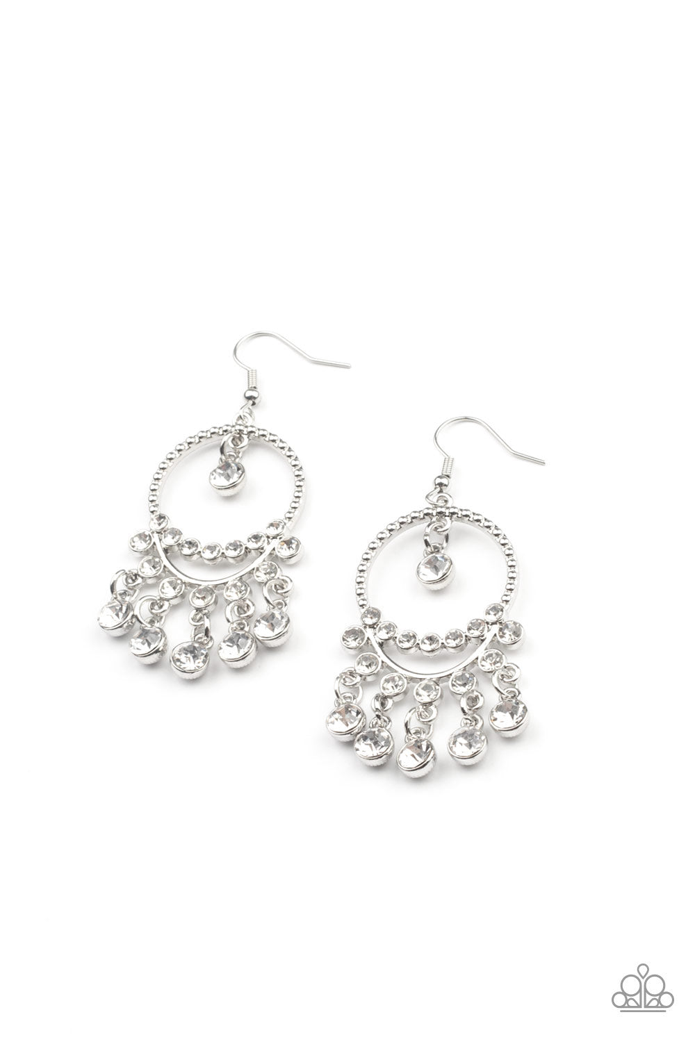 Cosmic Chandeliers - White Paparazzi Earrings