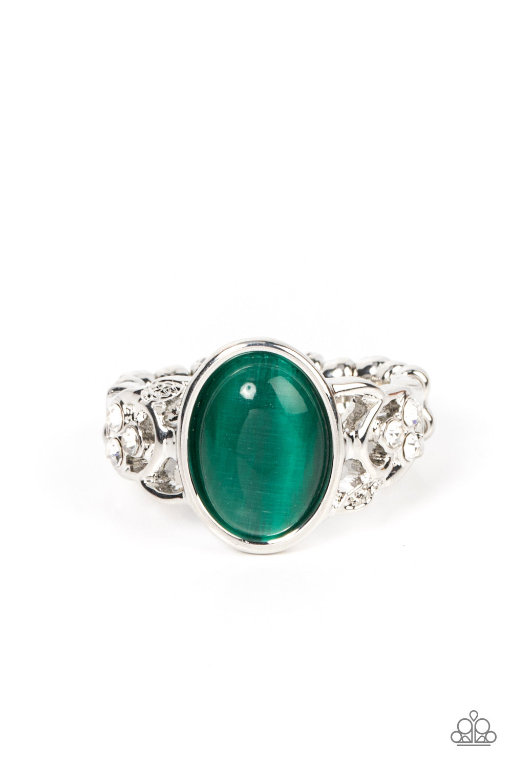 Crystals and Cats Eye - Green Paparazzi Ring