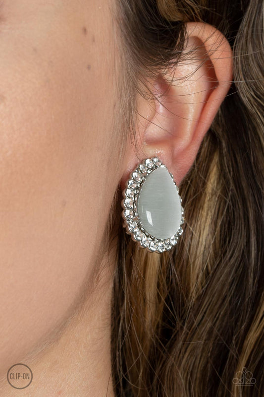 Paparazzi Downright Demure - White Earrings Clip-On