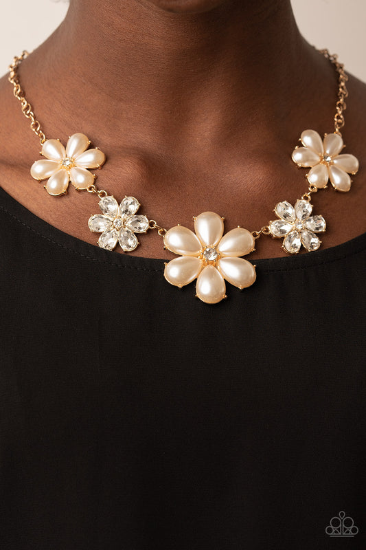 Fiercely Flowering - Gold - Paparazzi Necklace