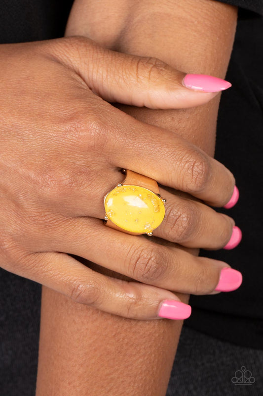 Gold Leaf Glam - Yellow Paparazzi Ring