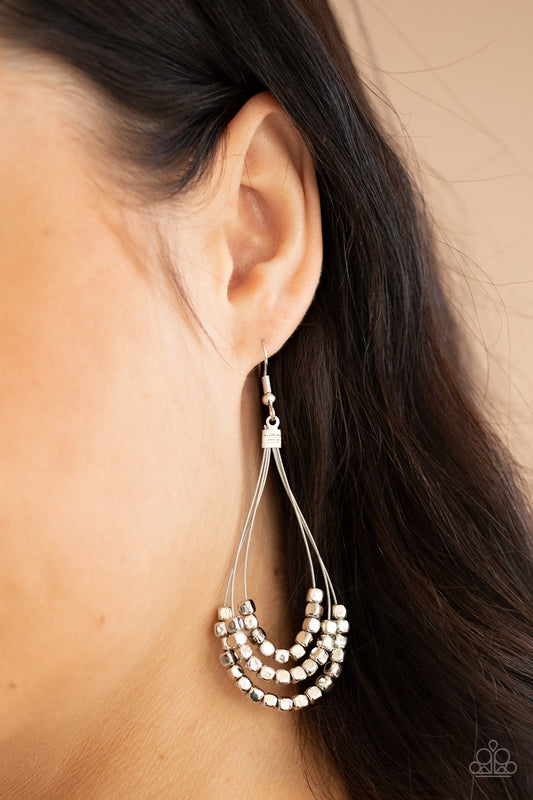 Off The Blocks Shimmer - Silver Paparazzi Earrings