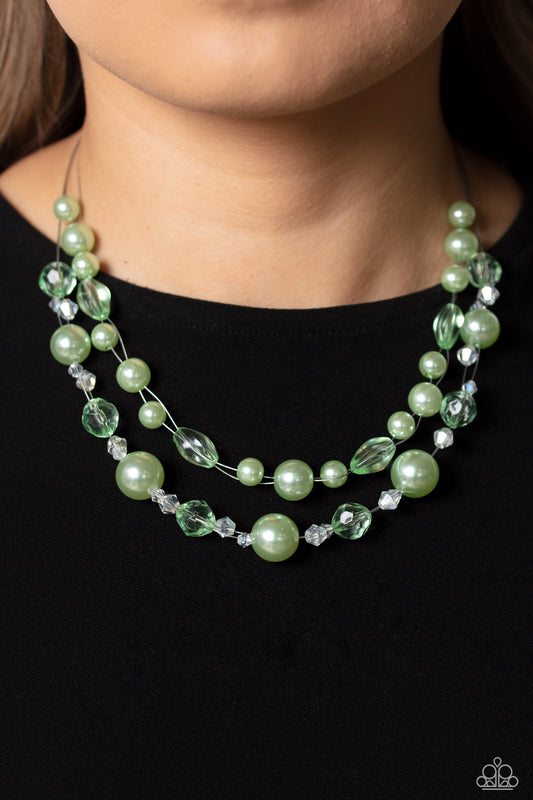 Paparazzi Parisian Pearls - Green Necklace